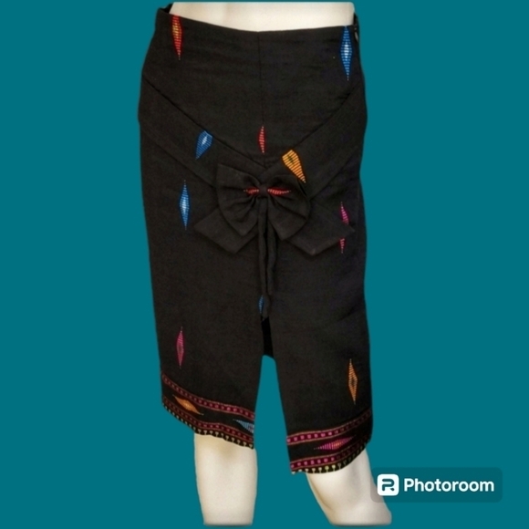 HANDMADE Rainbow Embroidered Coquette Bow Slit Pencil Skirt - Picture 1 of 5